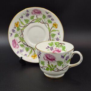 Vintage Hammersley & Co Teacup & Saucer #B1870 Handpainted Flowers On Vine Bone